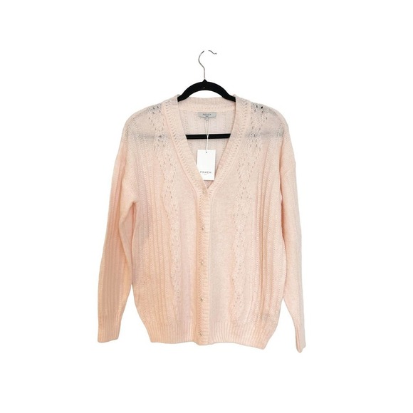 New FRNCH Paris Pink Laeila Pointelle Long Sleeve Button-Front Cardigan Size S - Picture 6 of 13